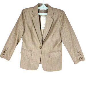 NWT Susielady Women's Full Lined Flap Pockets One Button Plaid Brown Blazer Sz M